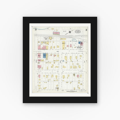 Old map wall art mockup — black gallery frame with white mat — Sanborn Fire Insurance Map from Le Sueur, Le Sueur County, Minnesota (1924), Sheet #0003