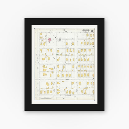 Old map wall art mockup — black gallery frame with white mat — Sanborn Fire Insurance Map from Beardstown, Cass County, Illinois (1900), Sheet #0011