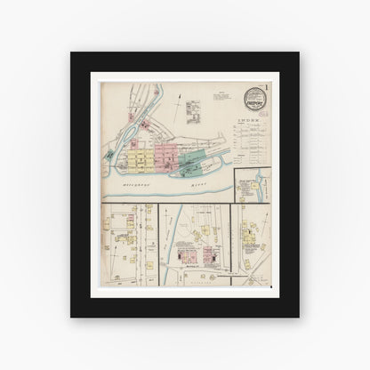 Old map wall art mockup — black gallery frame with white mat — Sanborn Fire Insurance Map from Freeport, Armstrong County, Pennsylvania (1886), Sheet #0001