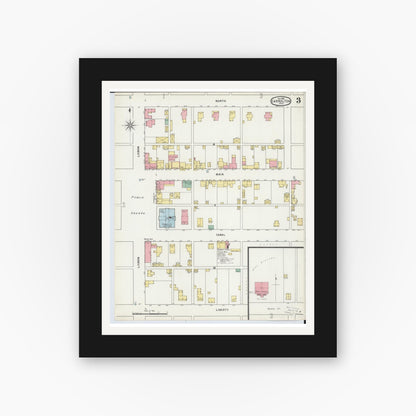 Old map wall art mockup — black gallery frame with white mat — Sanborn Fire Insurance Map from Carrollton, Carroll County, Ohio (1895), Sheet #0003