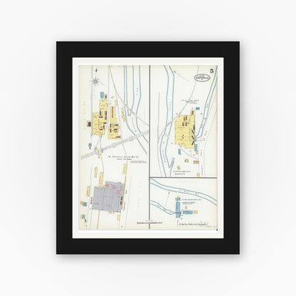Old map wall art mockup — black gallery frame with white mat — Sanborn Fire Insurance Map from Coatesville, Chester County, Pennsylvania (1902), Sheet #0005