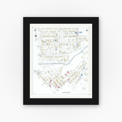 Old map wall art mockup — black gallery frame with white mat — Sanborn Fire Insurance Map from New Lexington, Perry County, Ohio (1950), Sheet #0006