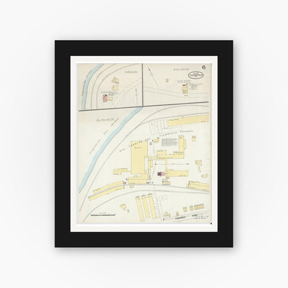 Old map wall art mockup — black gallery frame with white mat — Sanborn Fire Insurance Map from Clearfield, Clearfield County, Pennsylvania (1897), Sheet #0006