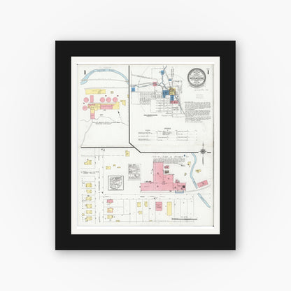 Old map wall art mockup — black gallery frame with white mat — Sanborn Fire Insurance Map from Mogadore, Summit And Portage Counties, Ohio (1929) - Complete Map Set