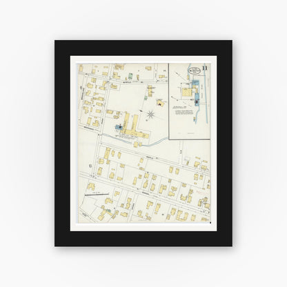 Old map wall art mockup — black gallery frame with white mat — Sanborn Fire Insurance Map from Webster, Worcester County, Massachusetts (1898), Sheet #0011