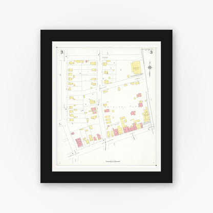 Old map wall art mockup — black gallery frame with white mat — Sanborn Fire Insurance Map from Yellow Springs, Greene County, Ohio (1937), Sheet #0003