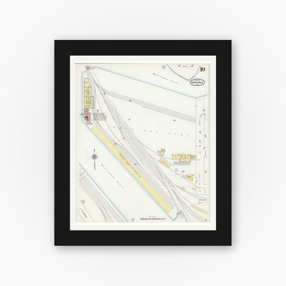 Old map wall art mockup — black gallery frame with white mat — Sanborn Fire Insurance Map from Manitowoc, Manitowoc County, Wisconsin (1912), Sheet #0010