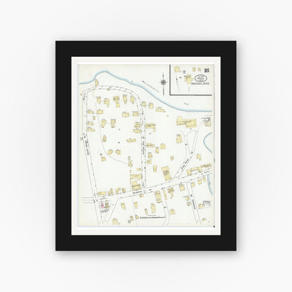 Old map wall art mockup — black gallery frame with white mat — Sanborn Fire Insurance Map from Hull, Plymouth County, Massachusetts (1910), Sheet #0018