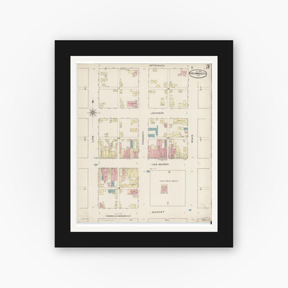 Old map wall art mockup — black gallery frame with white mat — Sanborn Fire Insurance Map from Columbia City, Whitley County, Indiana (1886), Sheet #0003