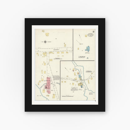 Old map wall art mockup — black gallery frame with white mat — Sanborn Fire Insurance Map from Holden, Worcester County, Massachusetts (1910), Sheet #0009