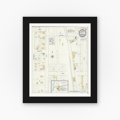 Old map wall art mockup — black gallery frame with white mat — Sanborn Fire Insurance Map from Stewartville, Olmsted County, Minnesota (1899) - Complete Map Set