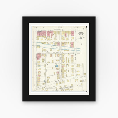 Old map wall art mockup — black gallery frame with white mat — Sanborn Fire Insurance Map from Tyrone, Blair County, Pennsylvania (1911), Sheet #0004