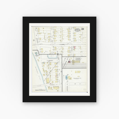 Old map wall art mockup — black gallery frame with white mat — Sanborn Fire Insurance Map from Kankakee, Kankakee County, Illinois (1914), Sheet #0022
