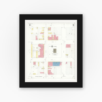 Old map wall art mockup — black gallery frame with white mat — Sanborn Fire Insurance Map from Levelland, Hockley County, Texas (1933), Sheet #0002