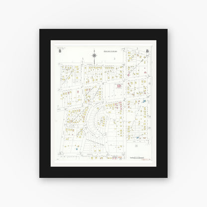 Old map wall art mockup — black gallery frame with white mat — Sanborn Fire Insurance Map from Glen Ellyn, Du Page County, Illinois (1940), Sheet #0008