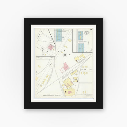 Old map wall art mockup — black gallery frame with white mat — Sanborn Fire Insurance Map from Findlay, Hancock County, Ohio (1908), Sheet #0007
