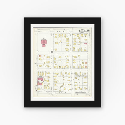 Old map wall art mockup — black gallery frame with white mat — Sanborn Fire Insurance Map from Monmouth, Warren County, Illinois (1913), Sheet #0015