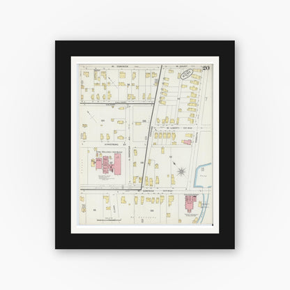Old map wall art mockup — black gallery frame with white mat — Sanborn Fire Insurance Map from Rome, Oneida County, New York (1894), Sheet #0020