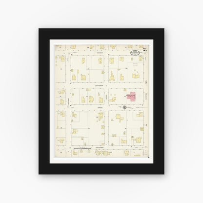 Old map wall art mockup — black gallery frame with white mat — Sanborn Fire Insurance Map from Marianna, Jackson County, Florida (1913), Sheet #0002