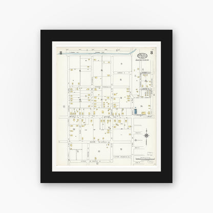 Old map wall art mockup — black gallery frame with white mat — Sanborn Fire Insurance Map from Fort Pierce, St Lucie County, Florida (1924), Sheet #0008