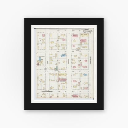 Old map wall art mockup — black gallery frame with white mat — Sanborn Fire Insurance Map from Monroe, Monroe County, Michigan (1888), Sheet #0004