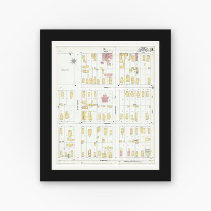 Old map wall art mockup — black gallery frame with white mat — Sanborn Fire Insurance Map from Green Bay, Brown County, Wisconsin (1900), Sheet #0009