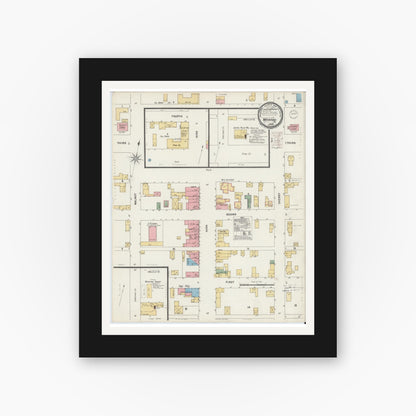 Old map wall art mockup — black gallery frame with white mat — Sanborn Fire Insurance Map from Waterford, Erie County, Pennsylvania (1900), Sheet #0001