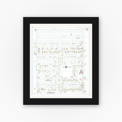 Old map wall art mockup — black gallery frame with white mat — Sanborn Fire Insurance Map from Minster, Auglaize County, Ohio (1951), Sheet #0007
