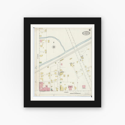 Old map wall art mockup — black gallery frame with white mat — Sanborn Fire Insurance Map from North Lewisburg, Champaign County, Ohio (1895), Sheet #0002
