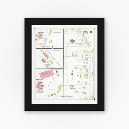 Old map wall art mockup — black gallery frame with white mat — Sanborn Fire Insurance Map from Ashland, Ashland County, Ohio (1919), Sheet #0011