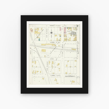Old map wall art mockup — black gallery frame with white mat — Sanborn Fire Insurance Map from Ladysmith, Rusk County, Wisconsin (1909), Sheet #0003