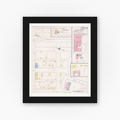 Old map wall art mockup — black gallery frame with white mat — Sanborn Fire Insurance Map from Gustine, Merced County, California (1920), Sheet #0003