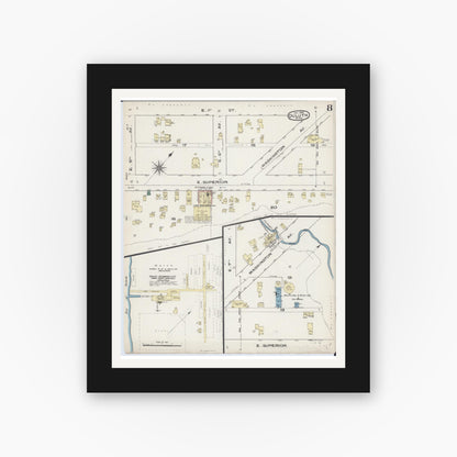 Old map wall art mockup — black gallery frame with white mat — Sanborn Fire Insurance Map from Duluth, Saint Louis County, Minnesota (1885), Sheet #0008