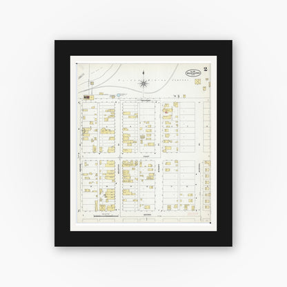 Old map wall art mockup — black gallery frame with white mat — Sanborn Fire Insurance Map from Mountain Iron, Saint Louis County, Minnesota (1906), Sheet #0002