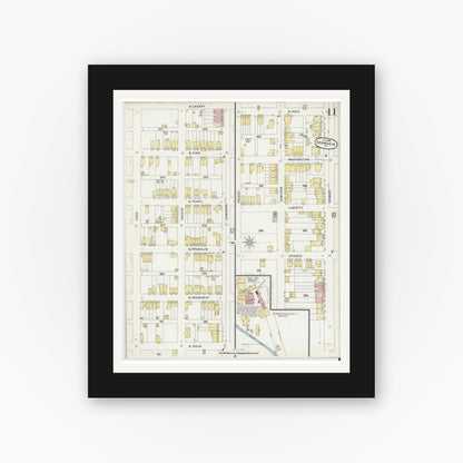 Old map wall art mockup — black gallery frame with white mat — Sanborn Fire Insurance Map from Shamokin, Northumberland County, Pennsylvania (1896), Sheet #0011