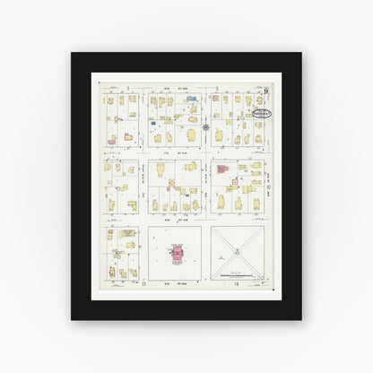Old map wall art mockup — black gallery frame with white mat — Sanborn Fire Insurance Map from Faribault, Rice County, Minnesota (1921), Sheet #0009