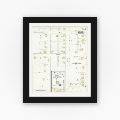 Old map wall art mockup — black gallery frame with white mat — Sanborn Fire Insurance Map from Whitewright, Grayson County, Texas (1920), Sheet #0006