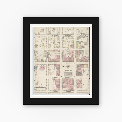 Old map wall art mockup — black gallery frame with white mat — Sanborn Fire Insurance Map from Paris, Lamar County, Texas (1885), Sheet #0002