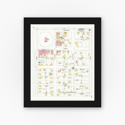Old map wall art mockup — black gallery frame with white mat — Sanborn Fire Insurance Map from Sigourney, Kiokuk County, Iowa (1899), Sheet #0005