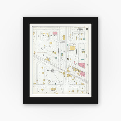Old map wall art mockup — black gallery frame with white mat — Sanborn Fire Insurance Map from Chenoa, McLean County, Illinois (1901), Sheet #0002