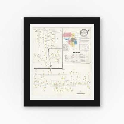 Old map wall art mockup — black gallery frame with white mat — Sanborn Fire Insurance Map from Roulette, Potter County, Pennsylvania (1930) - Complete Map Set