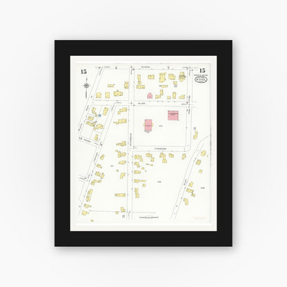 Old map wall art mockup — black gallery frame with white mat — Sanborn Fire Insurance Map from Athol, Worcester County, Massachusetts (1936), Sheet #0015