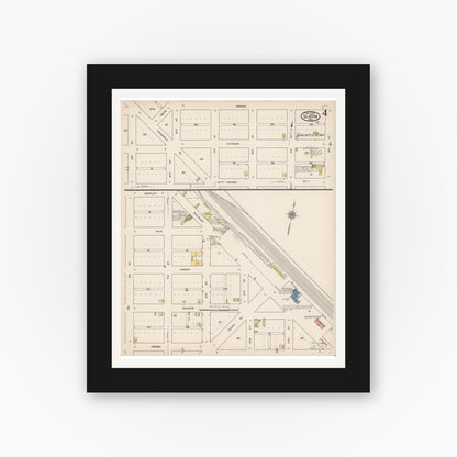 Old map wall art mockup — black gallery frame with white mat — Sanborn Fire Insurance Map from Slaton, Lubbock County, Texas (1922), Sheet #0004