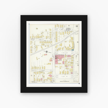 Old map wall art mockup — black gallery frame with white mat — Sanborn Fire Insurance Map from Newark, Licking County, Ohio (1912), Sheet #0014