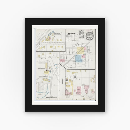 Old map wall art mockup — black gallery frame with white mat — Sanborn Fire Insurance Map from Wellington, Lorain County, Ohio (1889), Sheet #0001