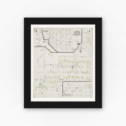 Old map wall art mockup — black gallery frame with white mat — Sanborn Fire Insurance Map from Altavista, Campbell County, Virginia (1925), Sheet #0004
