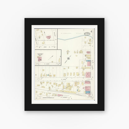 Old map wall art mockup — black gallery frame with white mat — Sanborn Fire Insurance Map from Belvidere, Boone County, Illinois (1912), Sheet #0004
