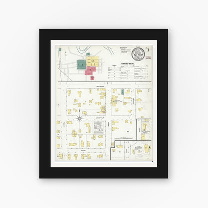 Old map wall art mockup — black gallery frame with white mat — Sanborn Fire Insurance Map from Belfast, Allegany County, New York (1909) - Complete Map Set