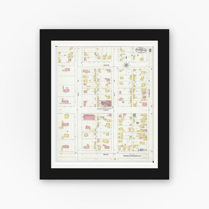 Old map wall art mockup — black gallery frame with white mat — Sanborn Fire Insurance Map from Upper Sandusky, Wyandot County, Ohio (1902), Sheet #0002