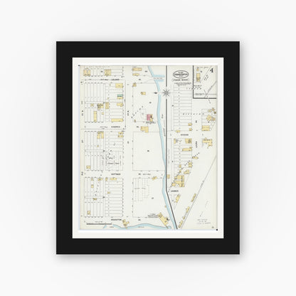 Old map wall art mockup — black gallery frame with white mat — Sanborn Fire Insurance Map from Grand Rapids, Itasca County, Minnesota (1897), Sheet #0004